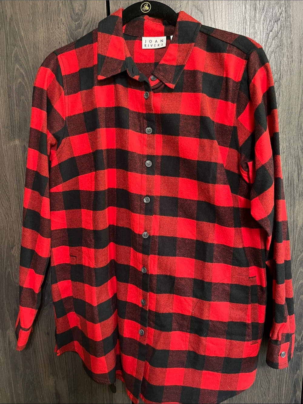 Joan Rivers L/S Flannel Button Down Tunic Sz S